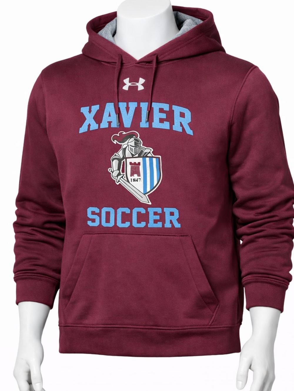 Under Armour Maroon Xavier Soccer Hoodie Men’s Athletic Pullover Sweatshirt